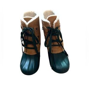 Jack‎ Rogers Duck Boots rainboots waterproof sherpa lined lace up Green tan 8